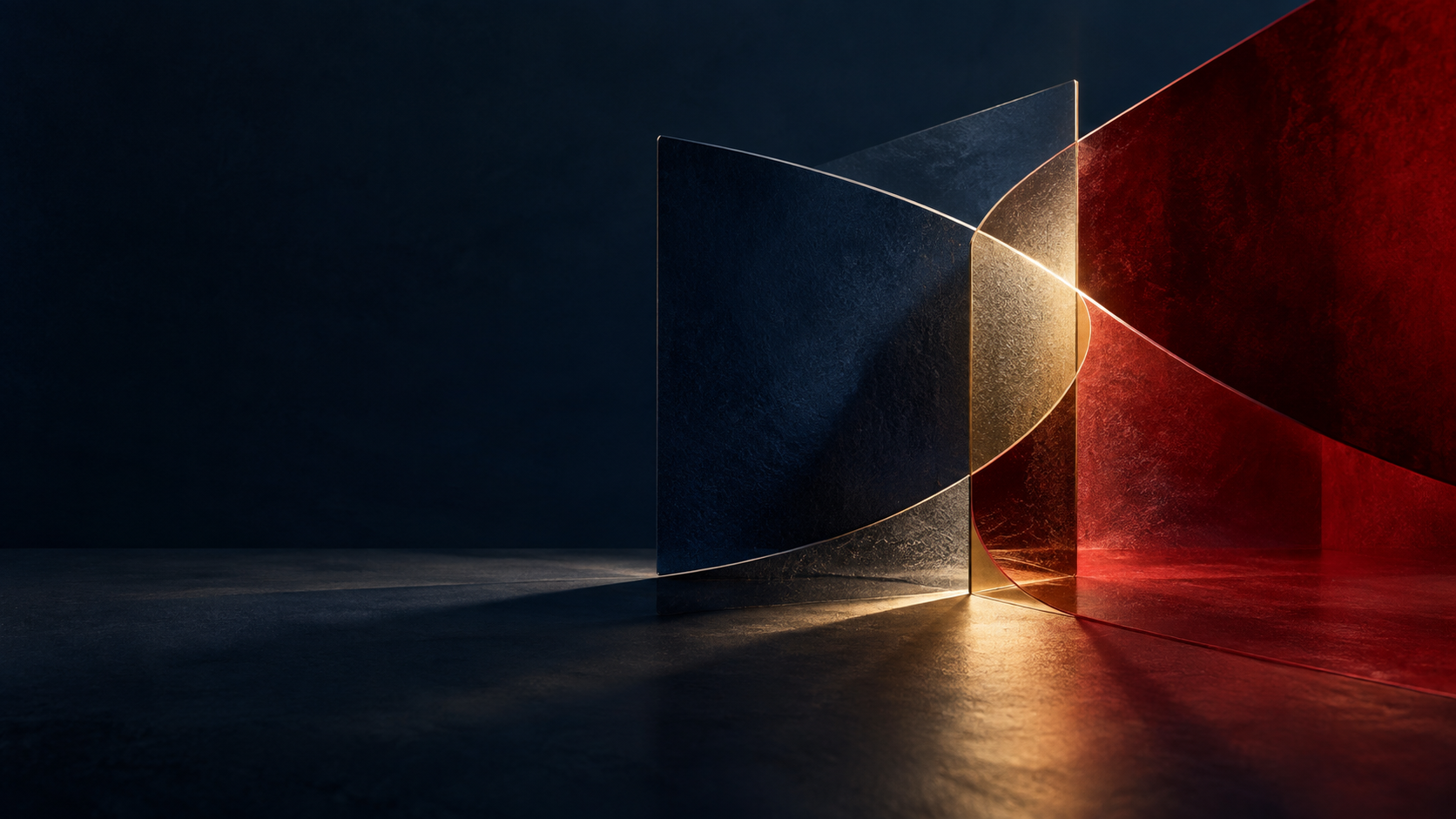 Interlocking translucent planes around a point of light